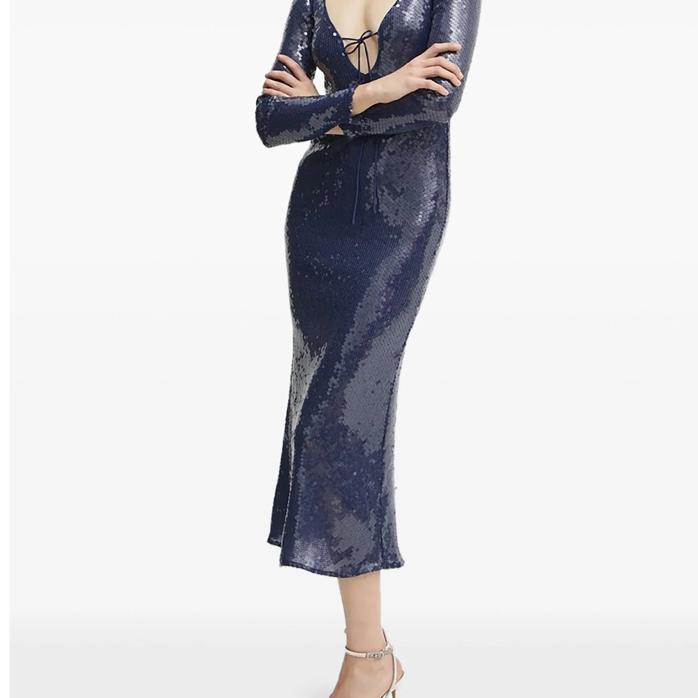 Bardot Navy Sequin Long Sleeve Dress Size M